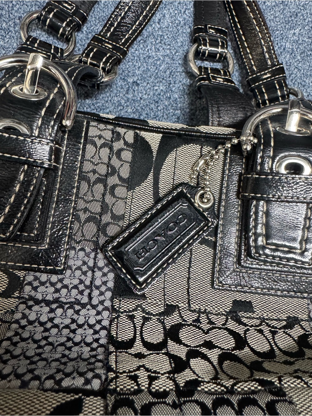 Coach Soho Satchel Patchwork Gray Signature Shoulder Boston Bag Y2K # F12317 - Picture 5 of 16